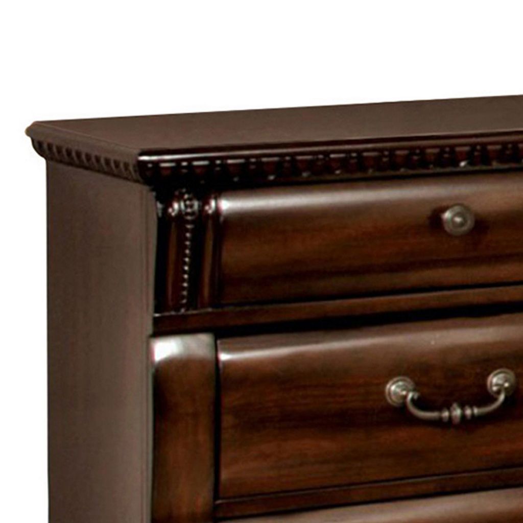 28 Inch Bedside Nightstand, 3 Drawers with Pewter Handles, Classic Dark Cherry Brown Solid Wood - View 3