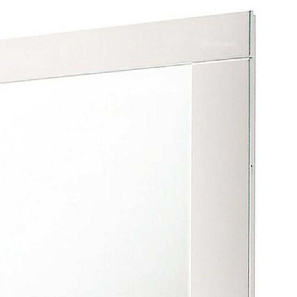 Contemporary Square Wooden Mirror with Mounting Hardware, White - View 2