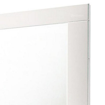 Contemporary Square Wooden Mirror with Mounting Hardware, White - View 2