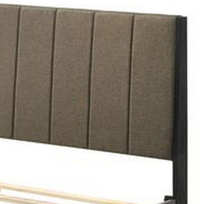 85 Inch Wood Queen Platform Bed, Channel Tufting, Taupe Brown Fabric - View 3