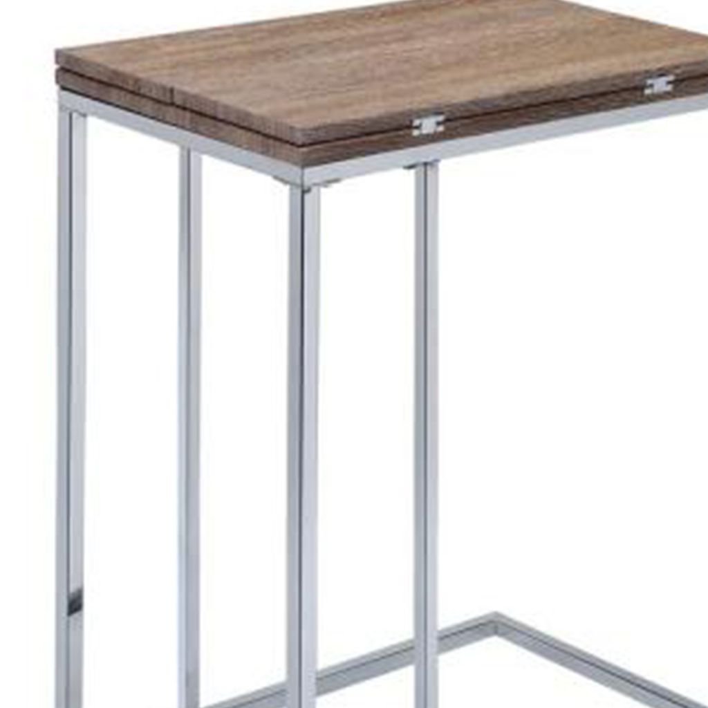 Vogue Side Table, Weathered Oak & Chrome - View 2