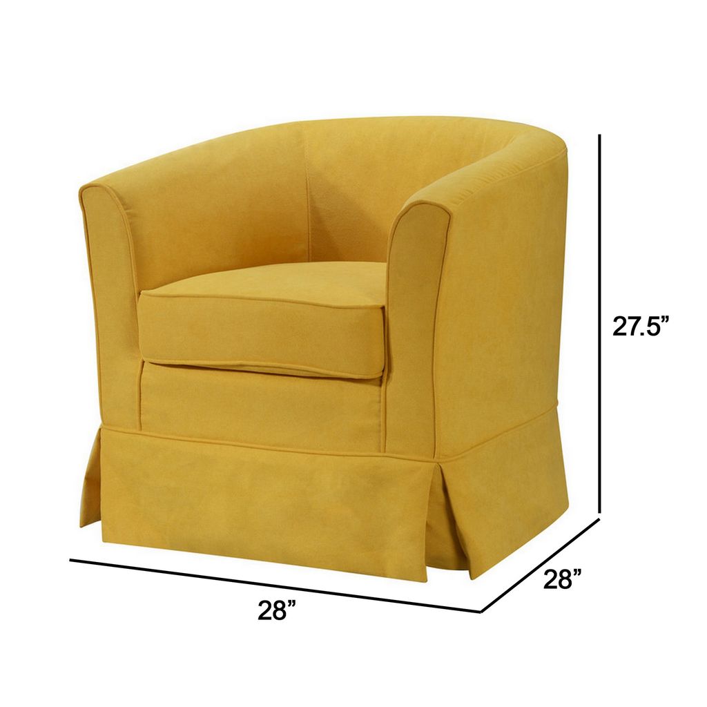 Lex 28 Inch Swivel Accent Chair, Yellow Fabric, Curved Track Back, Skirted - View 5
