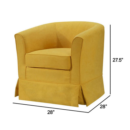 Lex 28 Inch Swivel Accent Chair, Yellow Fabric, Curved Track Back, Skirted - View 5