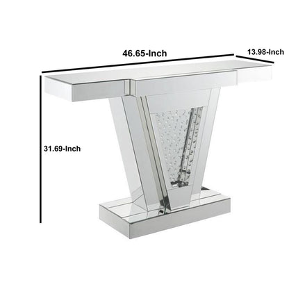 Wood and Mirror  Console Table with Faux Crystals Inlay, Clear - View 6
