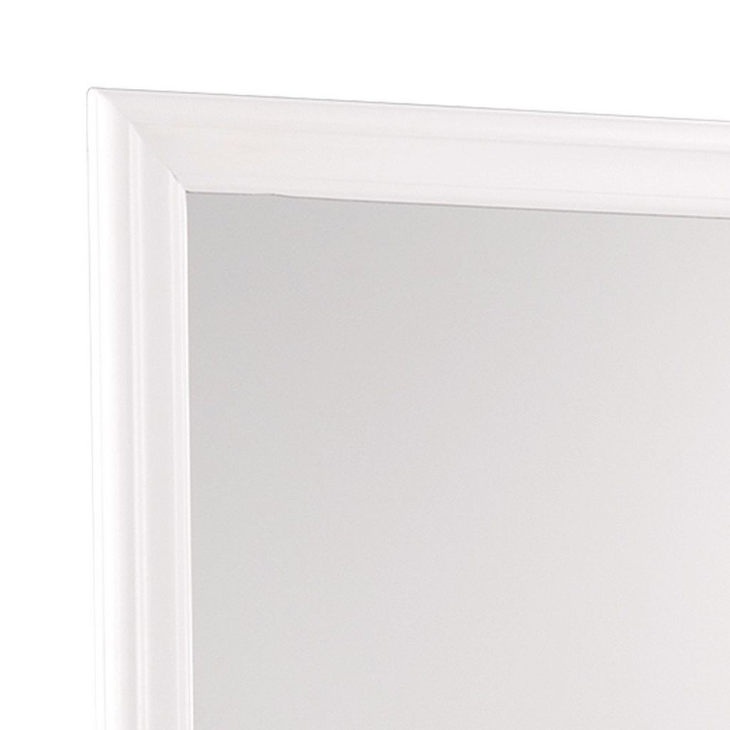 Transitional Square Mirror with Wooden Encasing and Convex Edges, White - View 2