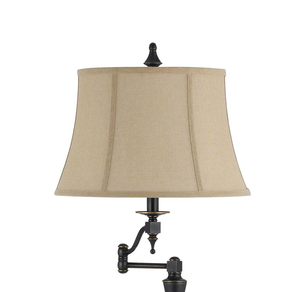 Metal Body Floor Lamp with Fabric Tapered Bell Shade, Beige and Black - View 4