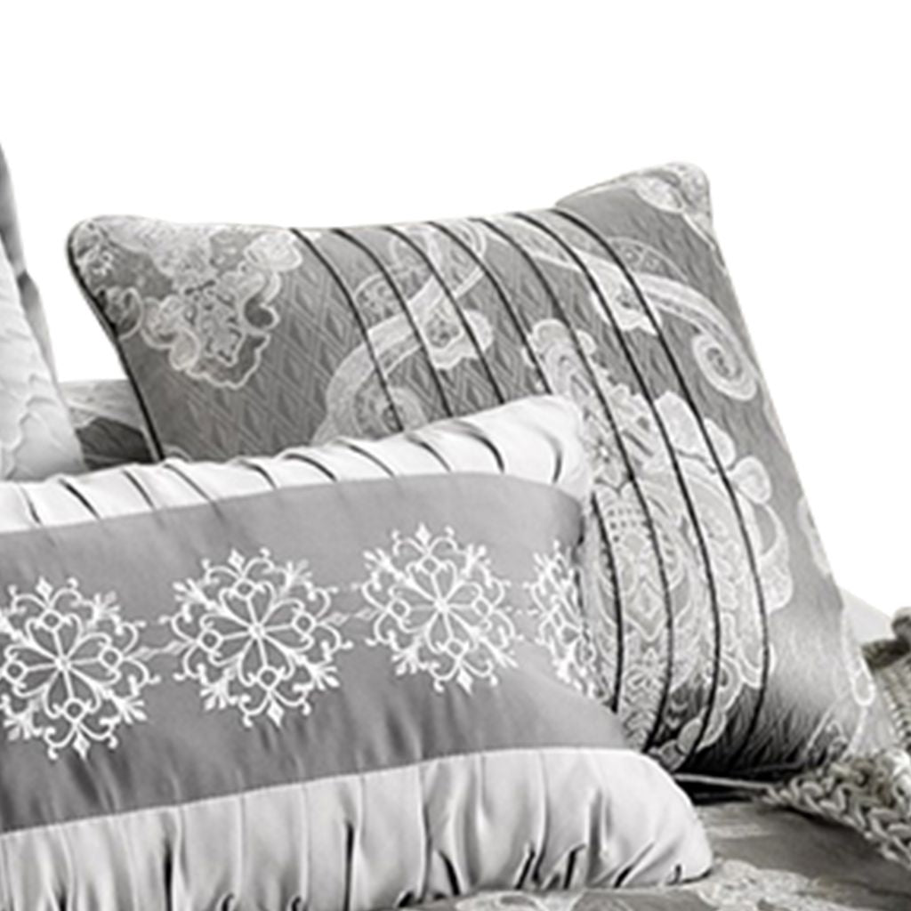 12 Piece Queen Polyester Comforter Set with Medallion Print, Platinum Gray - View 3