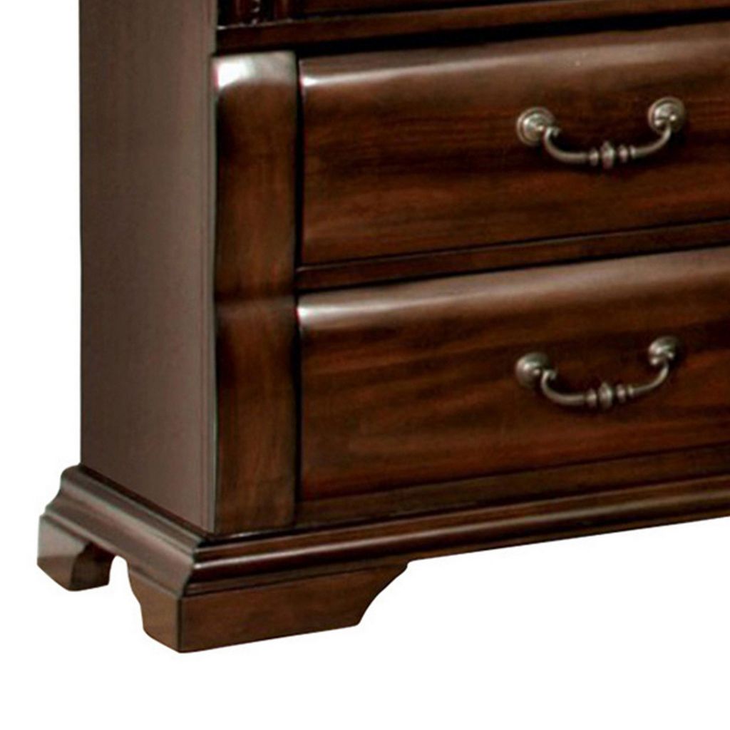 28 Inch Bedside Nightstand, 3 Drawers with Pewter Handles, Classic Dark Cherry Brown Solid Wood - View 4