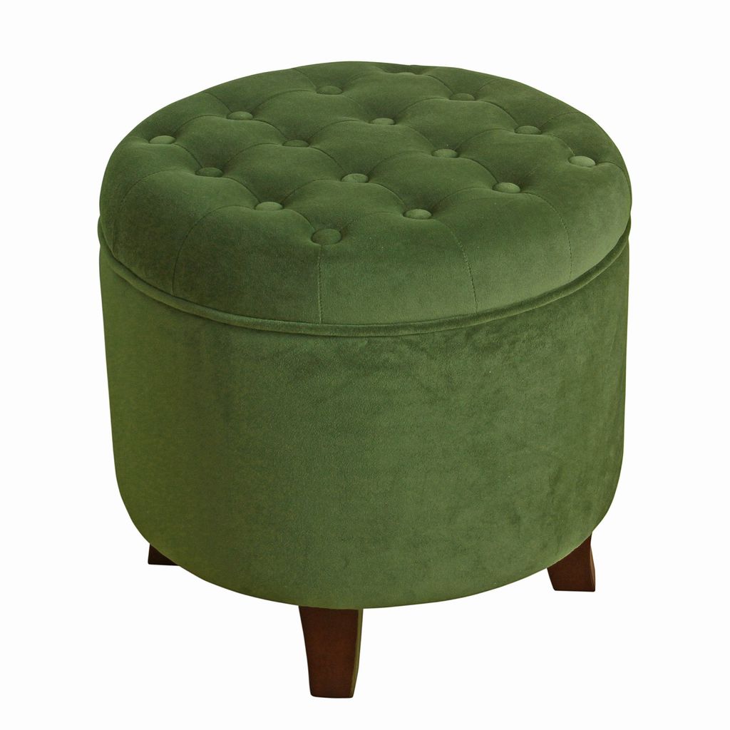 Button Tufted Velvet Upholstered Wooden Ottoman with Hidden Storage, and Brown – Green
