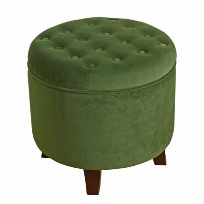 Button Tufted Velvet Upholstered Wooden Ottoman with Hidden Storage, and Brown – Green
