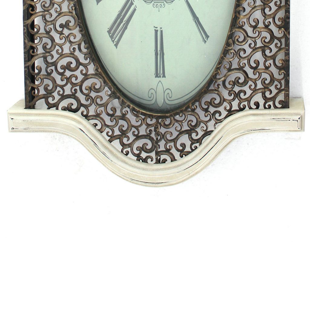 Wall Clock Set of 2 with Scalloped Wooden Top and Bottom, White - View 4