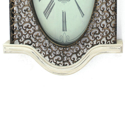 Wall Clock Set of 2 with Scalloped Wooden Top and Bottom, White - View 4