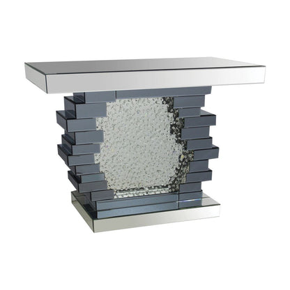 Wood and Mirror Console Table with Studded Faux Crystals, Black and Clear