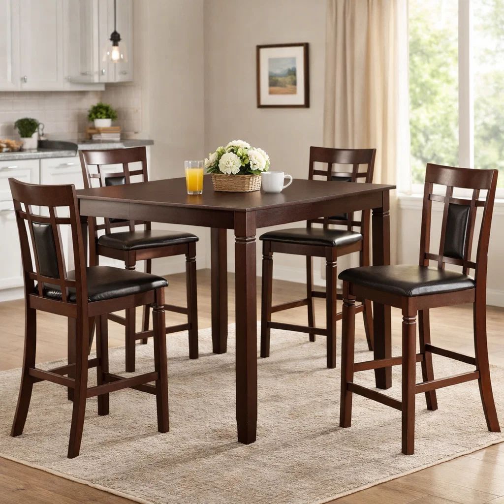 Swish Cashew Wood 5 Pieces Counter Height Dining Set In Brown - View 7