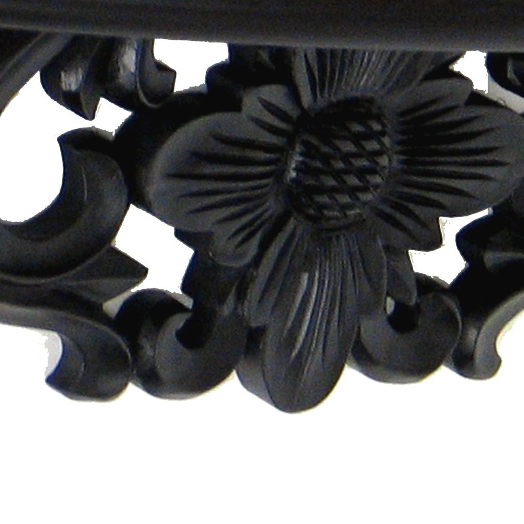 Hand Carved Wooden Moonbay Wall Shelf in Floral Design, Black - View 4