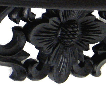 Hand Carved Wooden Moonbay Wall Shelf in Floral Design, Black - View 4