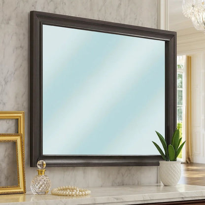 Mirror with Wooden Frame and Molded Detail, Dark Gray - View 7