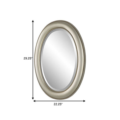 29 Inch Wood Wall Mirror, Beaded Oval Shape, Metallic Silver - View 6