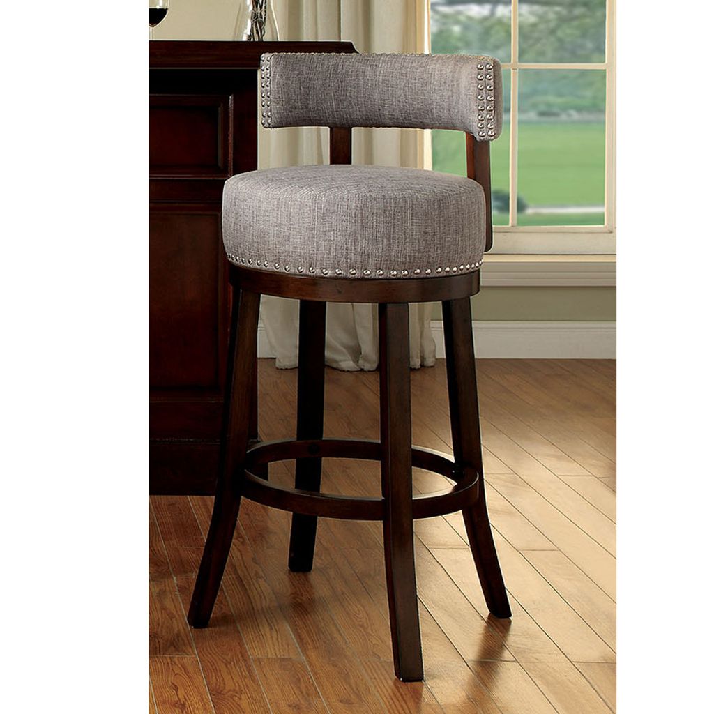 Swivel Barstool with Curved Open Low Back, Set of 2, Gray and Brown - View 2