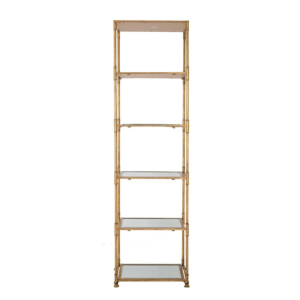 71 Inch Shelf, 6 Tier Design, 5 Glass Shelves, Iron Frame, Gold Finish - View 2