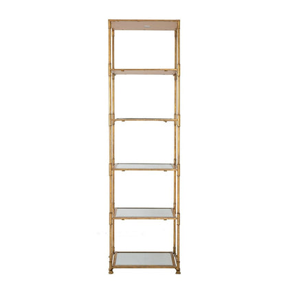 71 Inch Shelf, 6 Tier Design, 5 Glass Shelves, Iron Frame, Gold Finish - View 2