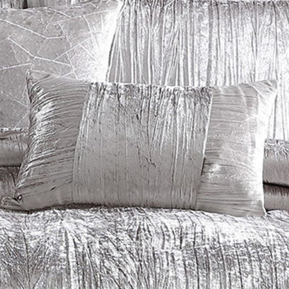 Queen Size 7 Piece Fabric Comforter Set with Crinkle Texture, Silver - View 4