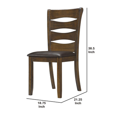 Transitional Ladder Back Side Chair with Leatherette Seat, Set of 2, Brown - View 5