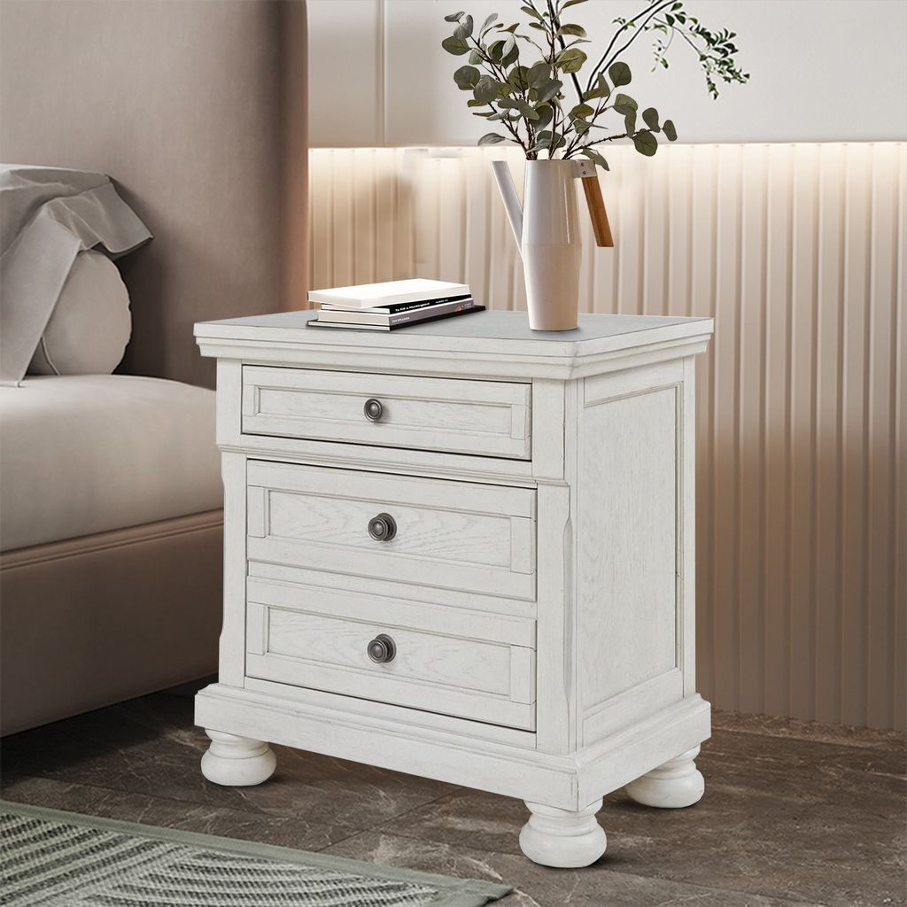 Julia 30 Inch Casual Nightstand, Wood, 2 Drawers, Pull Out Tray, White - View 6