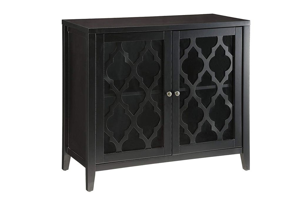 Storage Cabinet with 2 Doors and Quatrefoil Design, Black