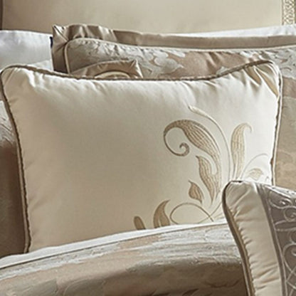 9 Piece Queen Polyester Comforter Set with Damask Print, Cream and Gold - View 5