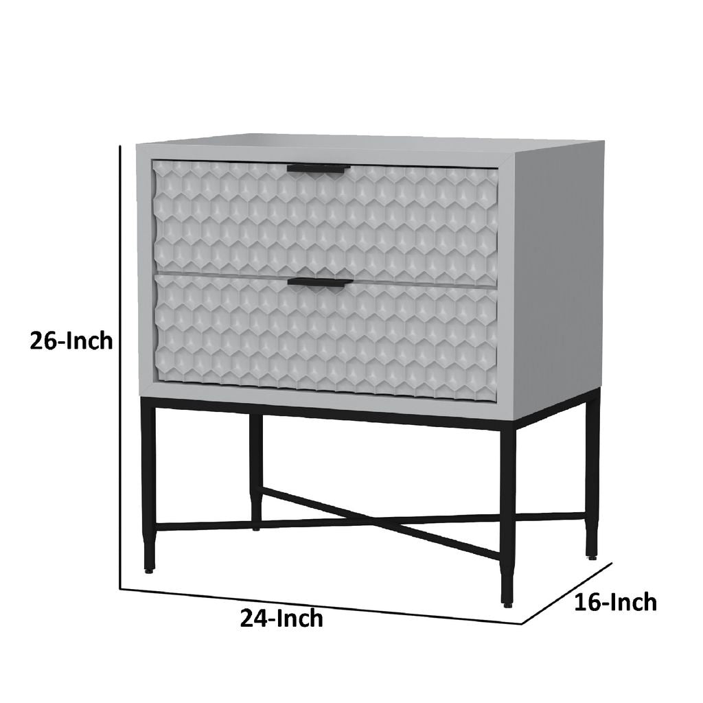 Rexi 26 Inch 2 Drawer Nightstand, Honeycomb, Mahogany, Light Gray, Black - View 5