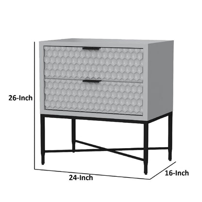 Rexi 26 Inch 2 Drawer Nightstand, Honeycomb, Mahogany, Light Gray, Black - View 5