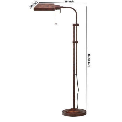 Metal Rectangular Floor Lamp with Adjustable Pole, Bronze - View 5