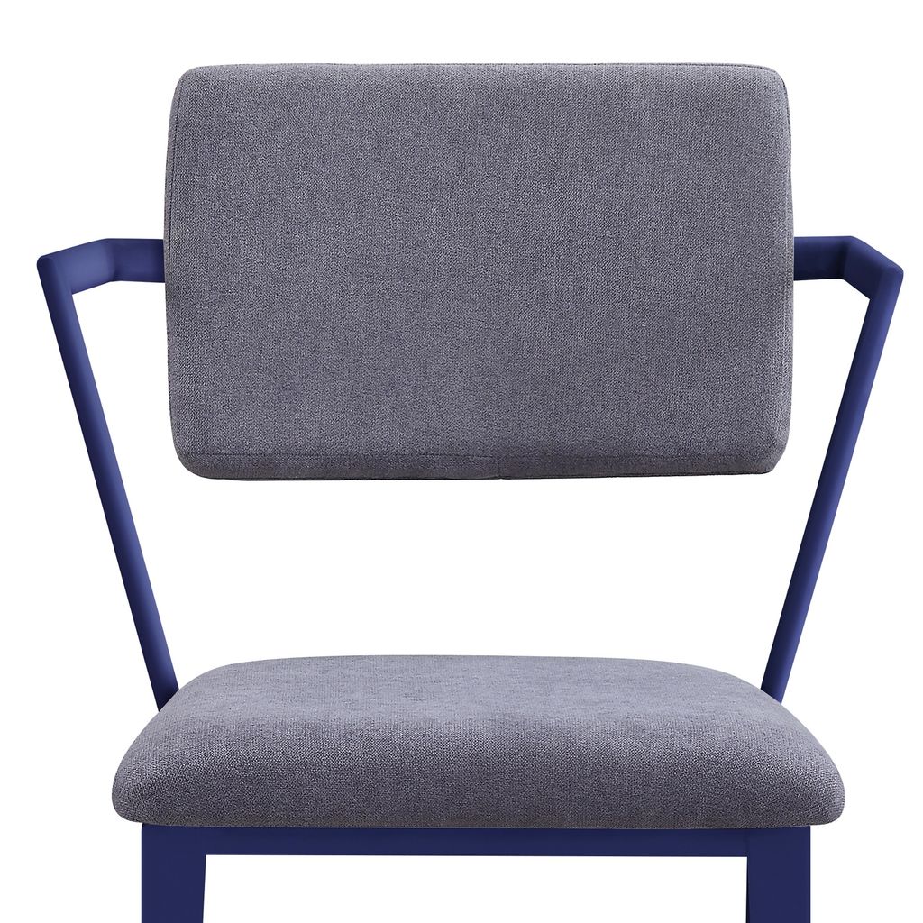 Fabric Upholstered Metal Base Chair with Flared Armrest, Blue and  Gray - View 5