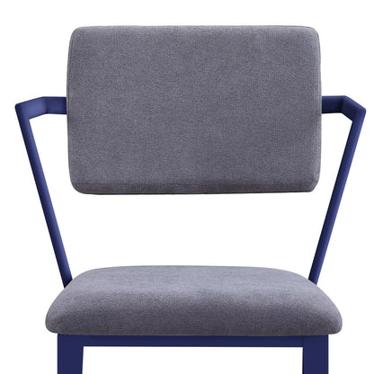 Fabric Upholstered Metal Base Chair with Flared Armrest, Blue and  Gray - View 5