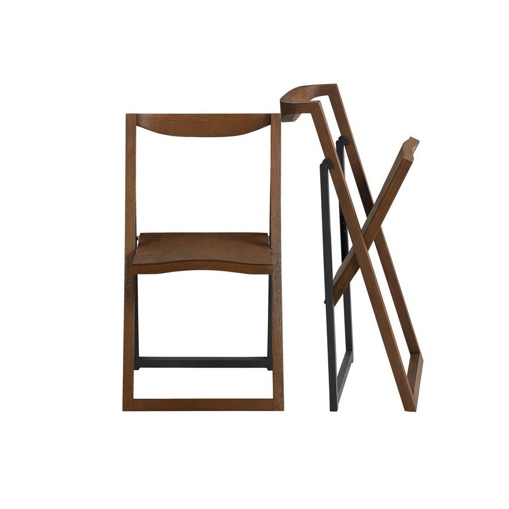 Curved Trim Panel Back Foldable Chair, Set of 2, Brown - View 4