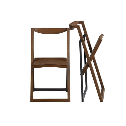 Curved Trim Panel Back Foldable Chair, Set of 2, Brown - View 4
