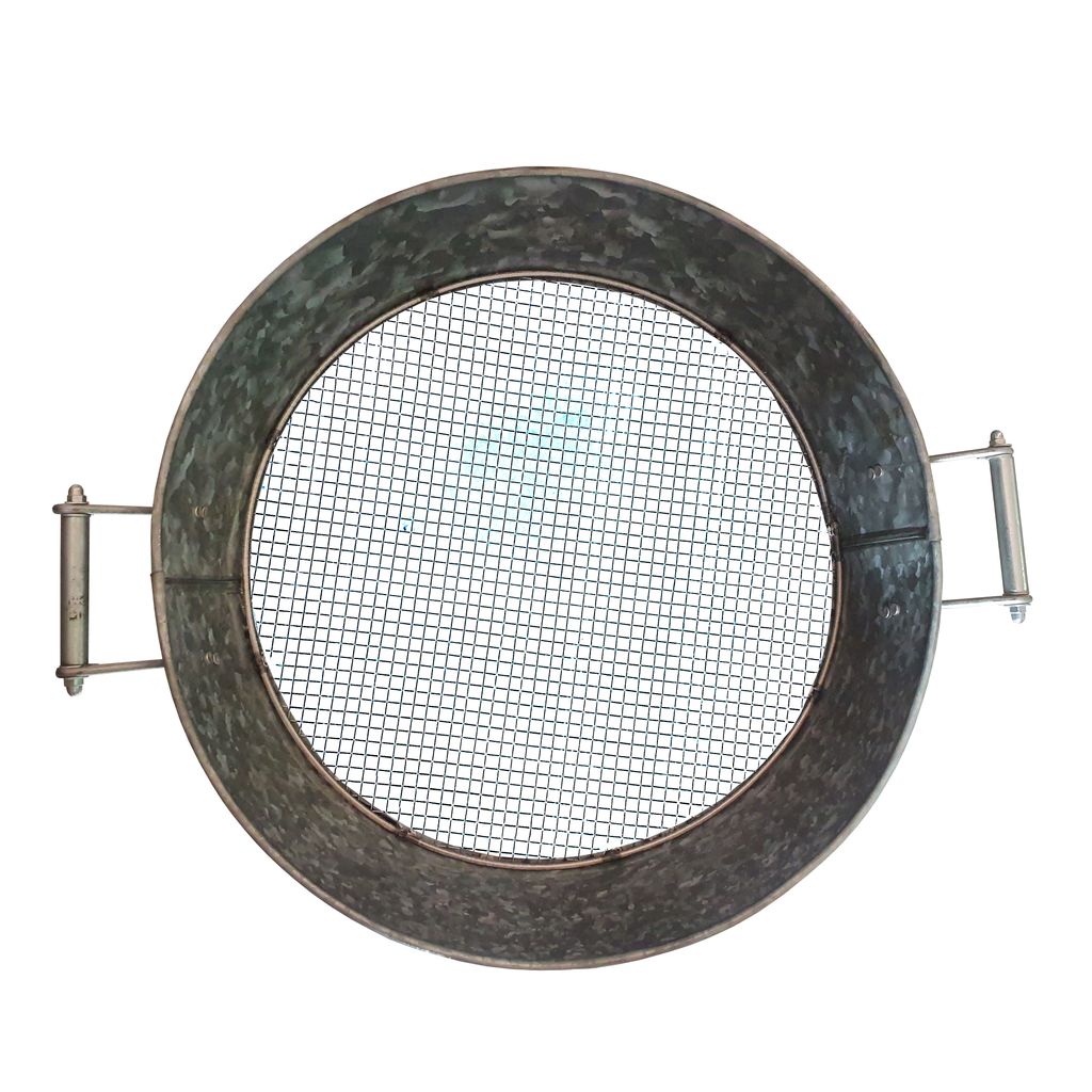 Round Galvanized Steel Compost Sifter with Wire Mesh Design Base, Antique Silver - View 2