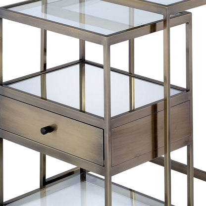 Stylish Nesting Tables Set, Clear Glass &  Brass, 2 Piece Pack - View 4