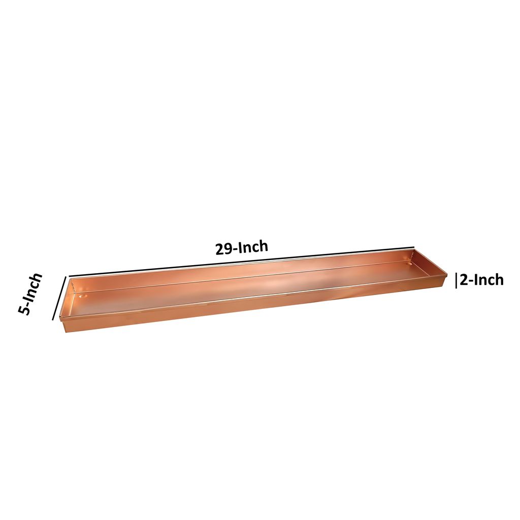 29 Inch Rectangular Metal Windowsill Planter Tray, Trim Edges, Large, Copper - View 7