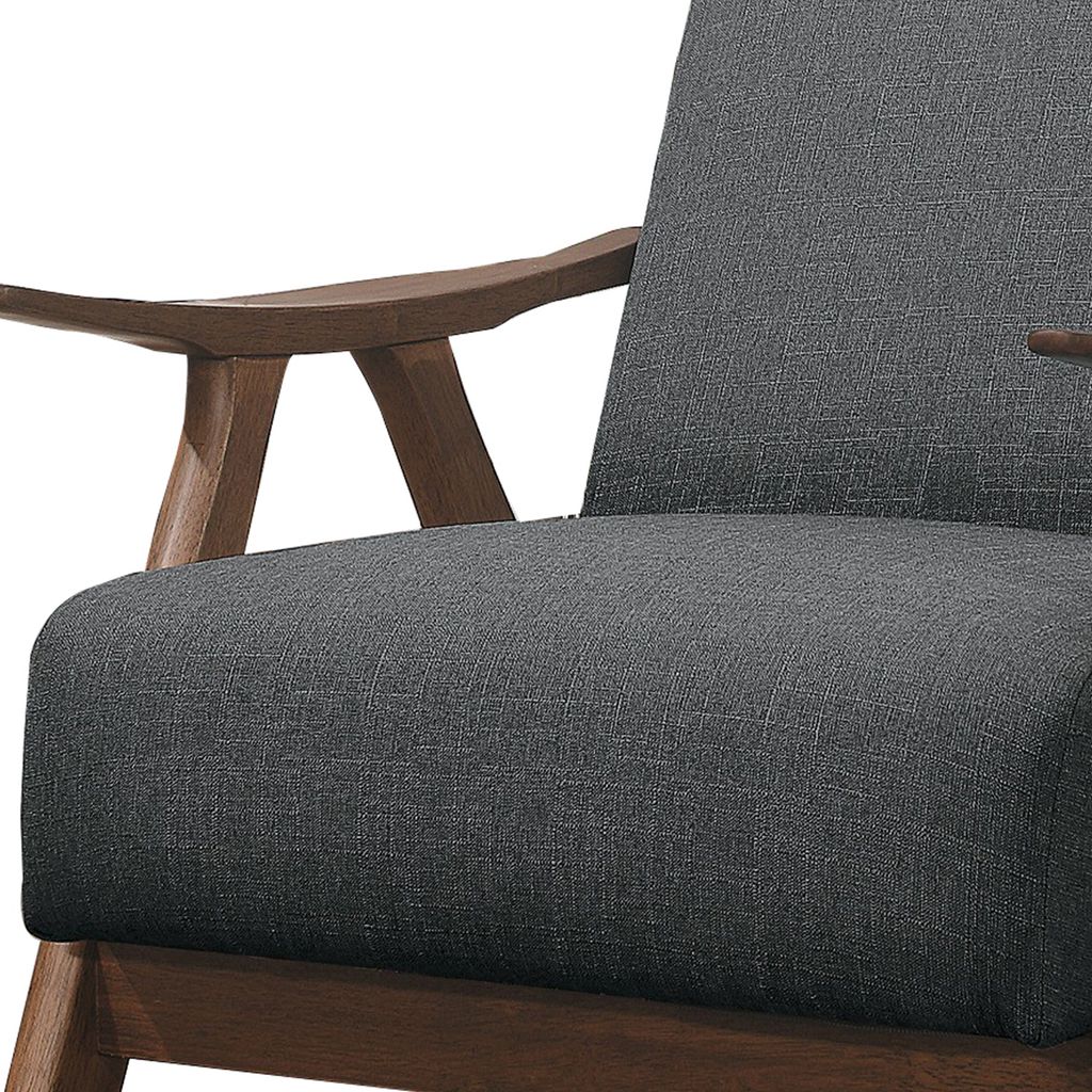 Fabric Upholstered Accent Chair with Curved Armrests, Gray - View 3