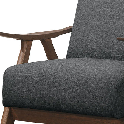Fabric Upholstered Accent Chair with Curved Armrests, Gray - View 3