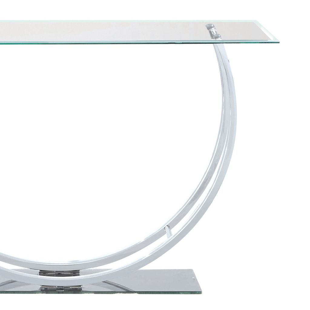 Contemporary U Shape Glass Tabletop Sofa Table, Silver - View 4