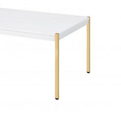Coffee Table with Metal Tube Legs, White and Gold - View 5