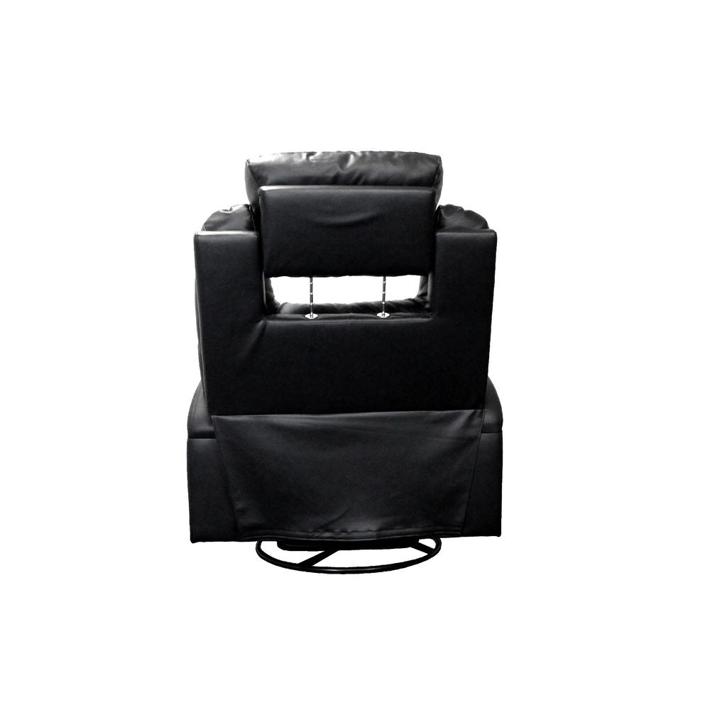 Contemporary Polyurethane Upholstered Metal Rocker Recliner with Swivel, Black - View 5