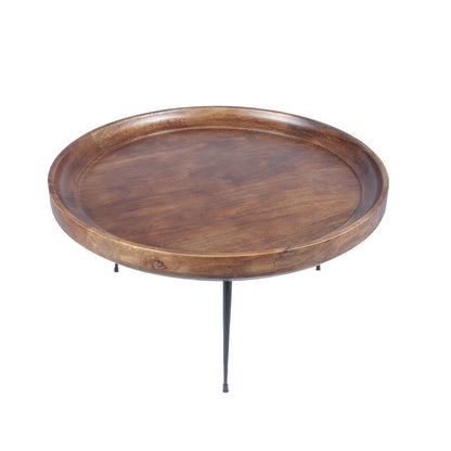 Gia Round Mango Wood Coffee Table With Splayed Metal Legs, Brown and Black - View 3