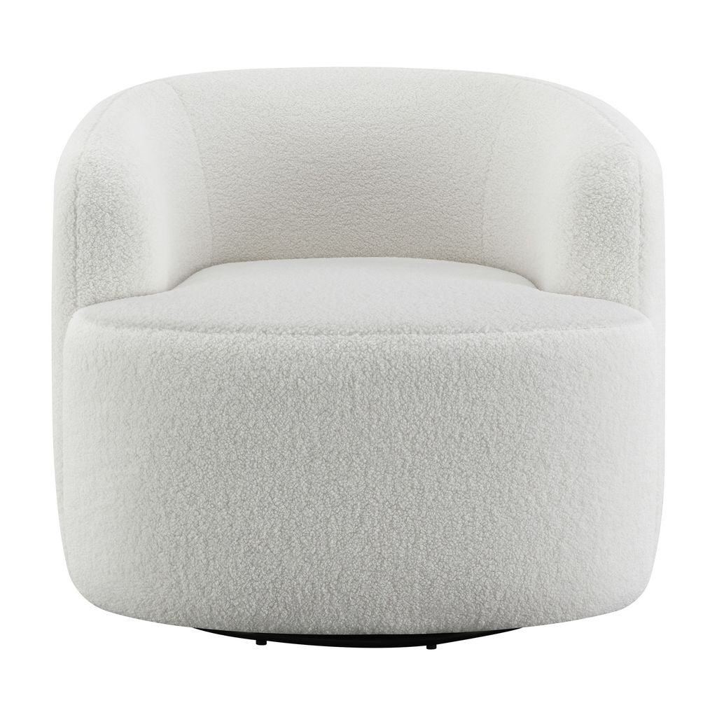 35 Inch Modern Swivel Accent Chair, Padded Seat, Round Barrel Back, White - View 2