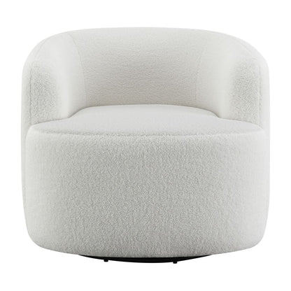 35 Inch Modern Swivel Accent Chair, Padded Seat, Round Barrel Back, White - View 2