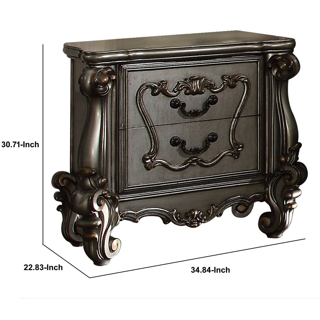 Two Drawer Nightstand With Oversized Scrolled Legs In Antique Platinum Finish - View 6