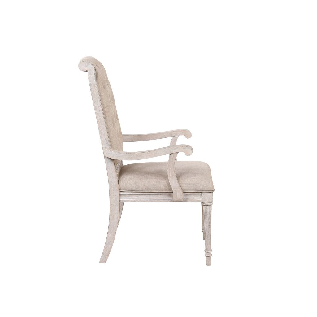 Arm Chair with Padded Seat and Button Tufts, Set of 2, Beige - View 4